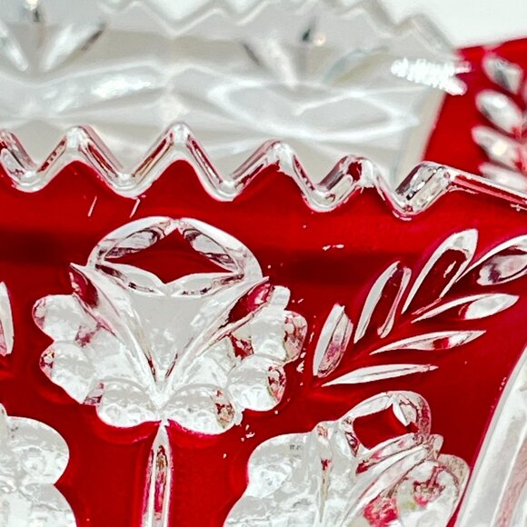 Fifth Avenue Crystal Rosaline Ruby Red Floral Glass Bowl Candy Dish 90' Vintage - Picture 11 of 11